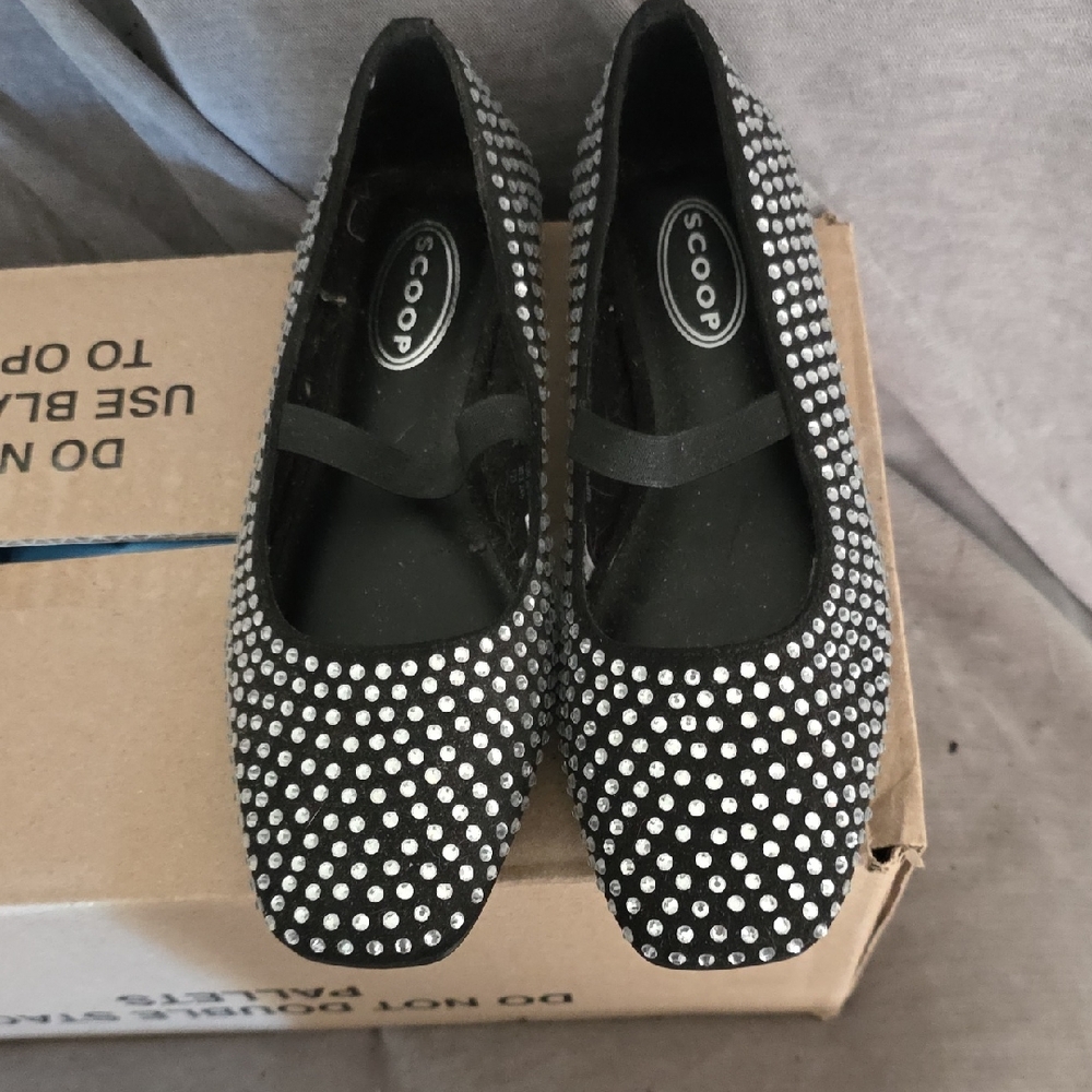 Scoop Black Rhinestone Flats